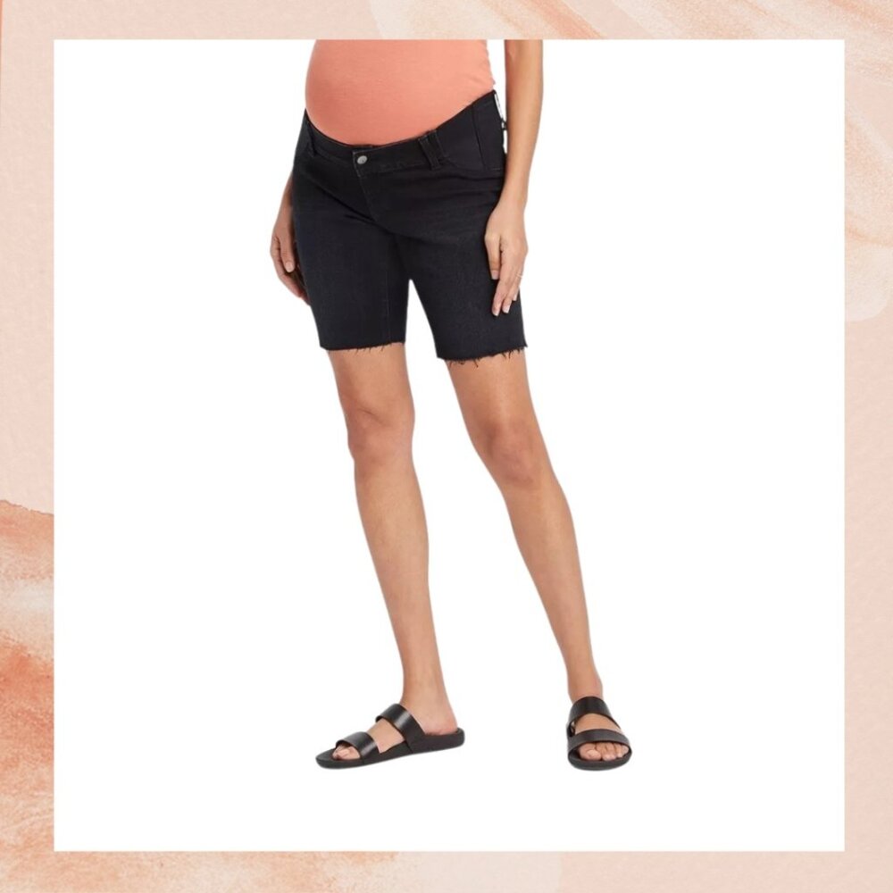 Isabel Maternity Black Denim Bermuda Expandable Side Shorts